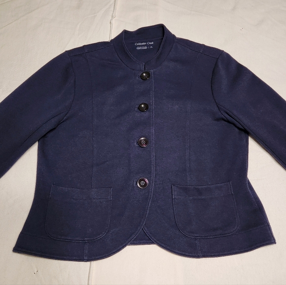 Coldwater Creek Knit Blazer Jacket Navy Blue Petite Large - Picture 6 of 9